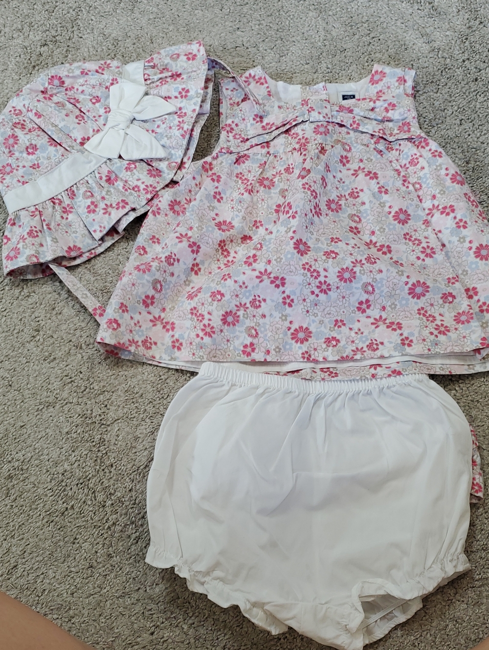 Janie & Jack Carmel Meadow Pink Floral Dress Set with White Bloomers 12 -18 M